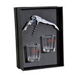 HST63410 Waiter's Corkscrew Bottle Opener and 2-Piece Shot Glass Gift Set With Custom Imprint